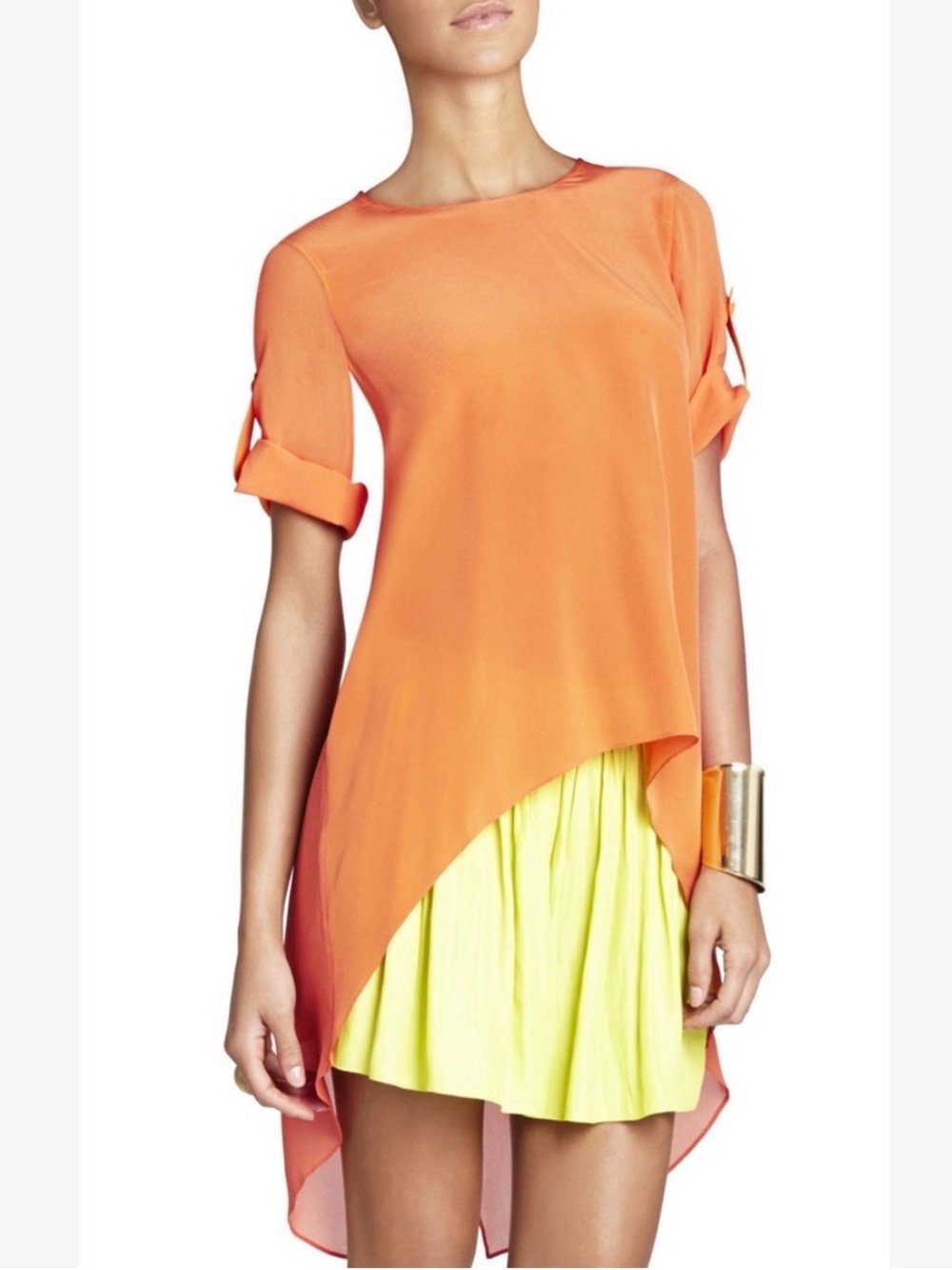 BCBGMaxAzria Orange High-Low Blouse
